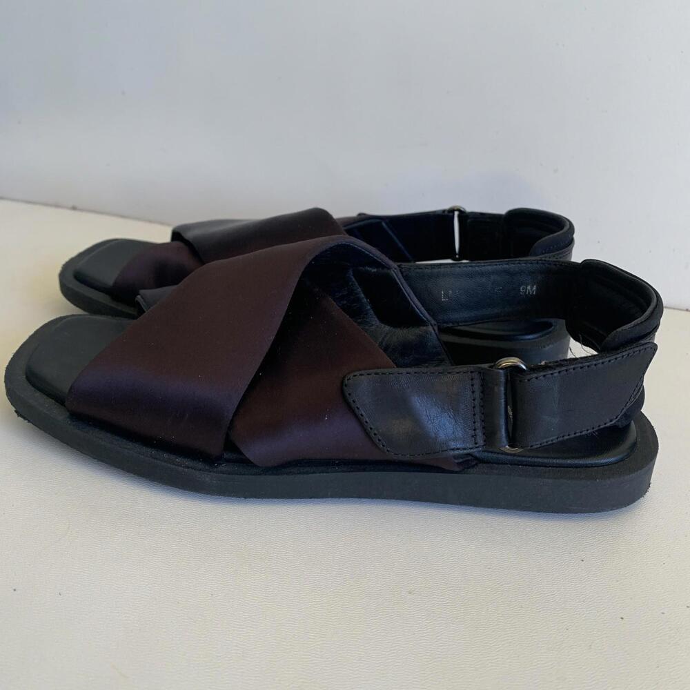 Aquatalia Jolessa Slingback Sandals Flats Purple Satin & Leather -Sz 9 - Picture 3 of 8
